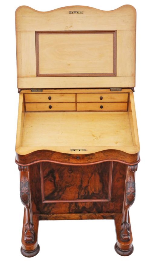 VICTORIAN BURR WALNUT DAVENPORT WRITING TABLE C1870 - ADDITIONAL PHOTO 5