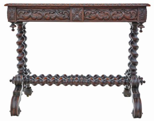 FINE QUALITY ANTIQUE CARVED OAK WRITING TABLE 19TH CENTURY - ADDITIONAL PHOTO 1