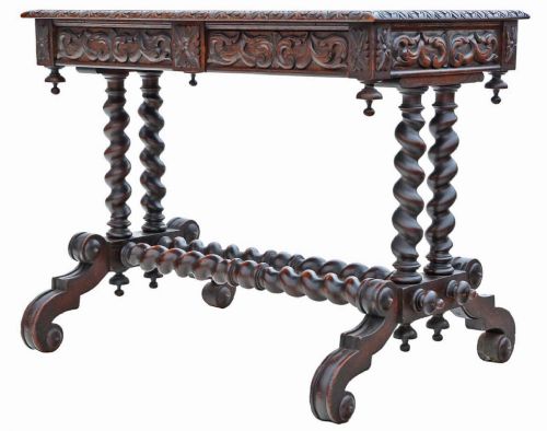 FINE QUALITY ANTIQUE CARVED OAK WRITING TABLE 19TH CENTURY - ADDITIONAL PHOTO 3