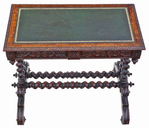 FINE QUALITY ANTIQUE CARVED OAK WRITING TABLE 19TH CENTURY - ADDITIONAL PHOTO 4
