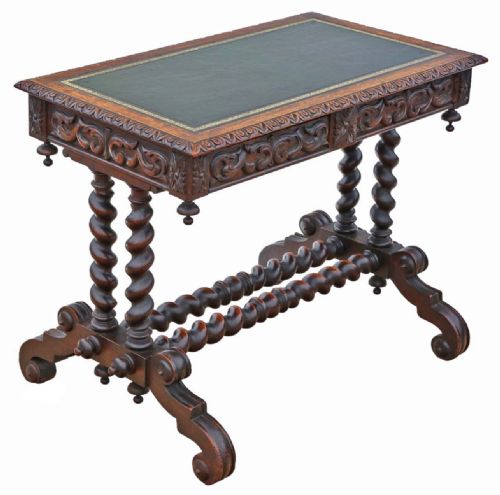 FINE QUALITY ANTIQUE CARVED OAK WRITING TABLE 19TH CENTURY - ADDITIONAL PHOTO 5