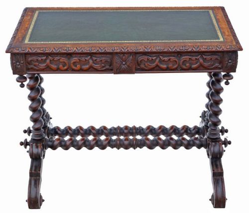 FINE QUALITY ANTIQUE CARVED OAK WRITING TABLE 19TH CENTURY - ADDITIONAL PHOTO 6