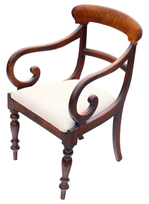 FINE QUALITY ANTIQUE PAIR OF 19TH CENTURY MAHOGANY SCROLL ARM ELBOW CARVER CHAIRS - ADDITIONAL PHOTO 3