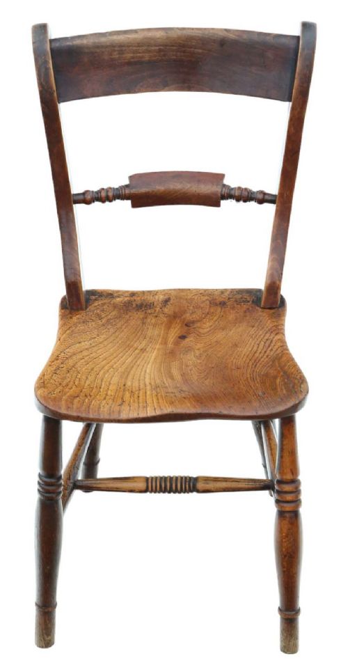 fig 1. Matched Set of 4 Antique Quality 19th Century Elm Kitchen Dining Chairs