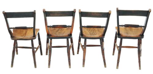 fig 2. Matched Set of 4 Antique Quality 19th Century Elm Kitchen Dining Chairs