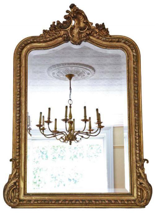 Antique Large 19th Century Gilt Overmantle Wall Mirror – High-quality Ornate Design