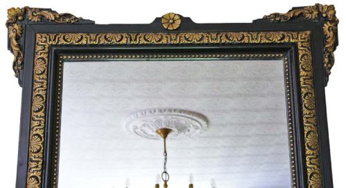 ANTIQUE LARGE C1900 GILT AND EBONISED OVERMANTLE WALL MIRROR HIGHQUALITY ORNATE DESIGN - ADDITIONAL PHOTO 1
