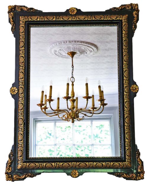 ANTIQUE LARGE C1900 GILT AND EBONISED OVERMANTLE WALL MIRROR HIGHQUALITY ORNATE DESIGN - ADDITIONAL PHOTO 2