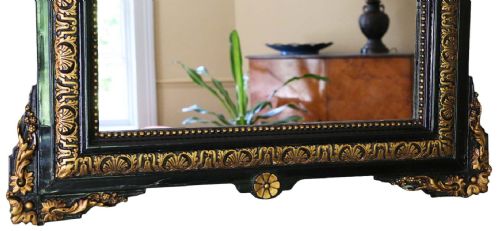 ANTIQUE LARGE C1900 GILT AND EBONISED OVERMANTLE WALL MIRROR HIGHQUALITY ORNATE DESIGN - ADDITIONAL PHOTO 3