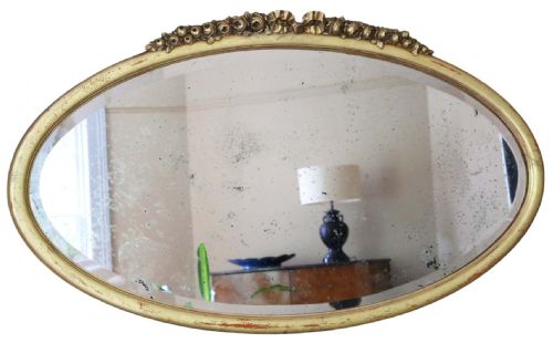 ANTIQUE LARGE OVAL GILT OVERMANTLE WALL MIRROR C1900 HIGHQUALITY SIMPLE DESIGN