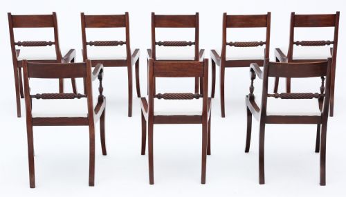 fig 1. Antique fine quality set of 8 (6 plus 2) 19th Century Regency Twist Mahogany dining chairs