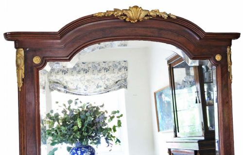 ANTIQUE VERY LARGE EARLY 20TH CENTURY MAHOGANY WALNUT FLOOR WALL MIRROR HIGHQUALITY ORNATE DESIGN - ADDITIONAL PHOTO 4