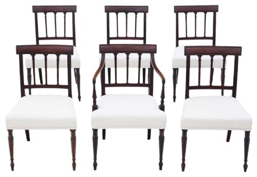 Antique Quality Set of 6 (5 Plus 1 Carver) 19th Century Mahogany Dining Chairs