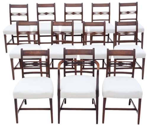 Antique Quality Harlequin Set of 12 (11 Plus 1 Carver) Early 19th Century Mahogany Dining Chairs