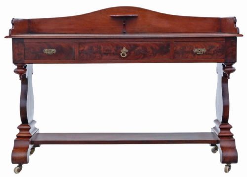 FINE QUALITY ANTIQUE MAHOGANY WRITING TABLE 19TH CENTURY VICTORIAN GOTHIC - ADDITIONAL PHOTO 2