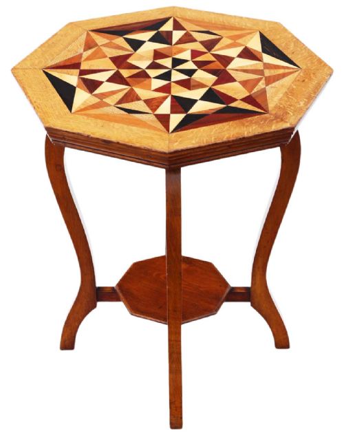 ANTIQUE C1910 GEOMETRIC PARQUETRY DECORATED CENTRE WINDOW TABLE QUALITY - ADDITIONAL PHOTO 3