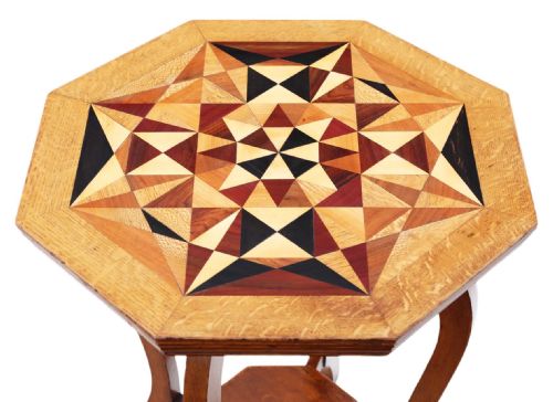 ANTIQUE C1910 GEOMETRIC PARQUETRY DECORATED CENTRE WINDOW TABLE QUALITY - ADDITIONAL PHOTO 5