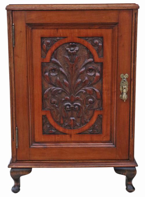 PAIR OF ANTIQUE CARVED WALNUT BEDSIDE CUPBOARD TABLES QUALITY VINTAGE - ADDITIONAL PHOTO 3