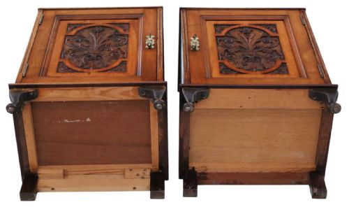 PAIR OF ANTIQUE CARVED WALNUT BEDSIDE CUPBOARD TABLES QUALITY VINTAGE - ADDITIONAL PHOTO 8