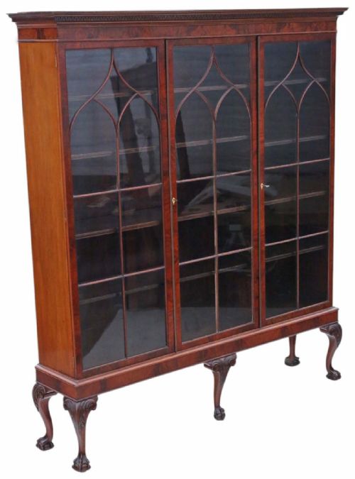 fig 1. Antique Extra Large Georgian Revival Glazed Mahogany Adjustable Display Bookcase Quality