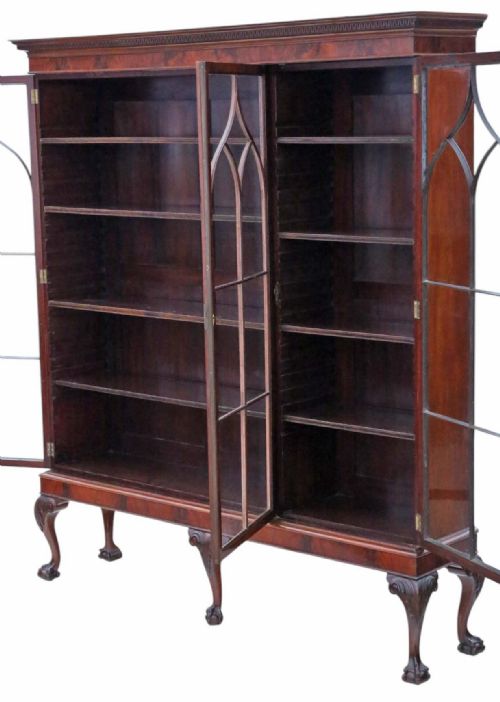 fig 2. Antique Extra Large Georgian Revival Glazed Mahogany Adjustable Display Bookcase Quality