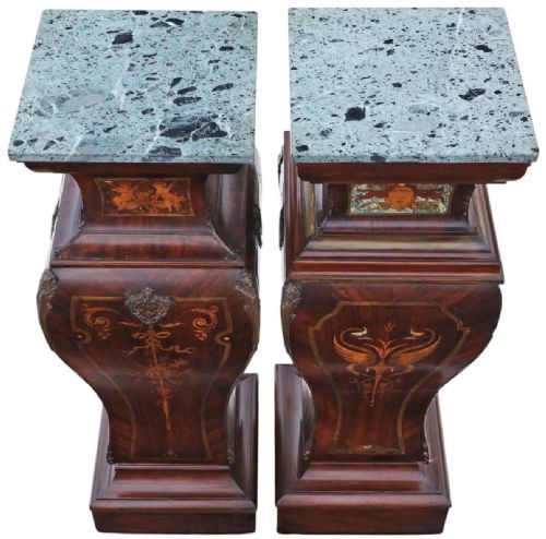ANTIQUE LARGE PAIR OF 19TH CENTURY NEOCLASSICAL JARDINIERE STATUE STANDS MARQUETRY PEDESTAL TABLES - ADDITIONAL PHOTO 2