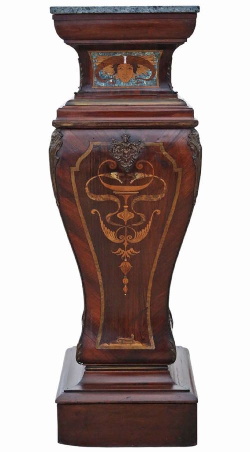 ANTIQUE LARGE PAIR OF 19TH CENTURY NEOCLASSICAL JARDINIERE STATUE STANDS MARQUETRY PEDESTAL TABLES - ADDITIONAL PHOTO 6