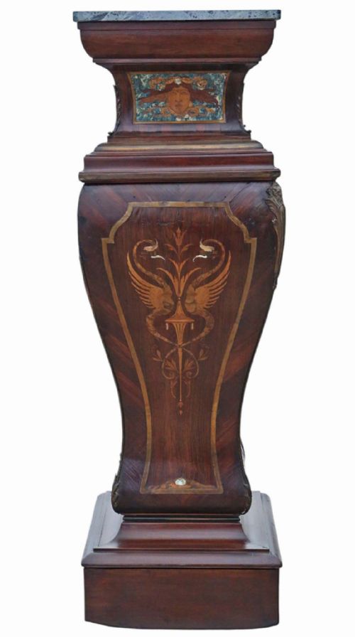 ANTIQUE LARGE PAIR OF 19TH CENTURY NEOCLASSICAL JARDINIERE STATUE STANDS MARQUETRY PEDESTAL TABLES - ADDITIONAL PHOTO 7