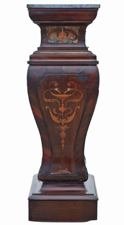 ANTIQUE LARGE PAIR OF 19TH CENTURY NEOCLASSICAL JARDINIERE STATUE STANDS MARQUETRY PEDESTAL TABLES - ADDITIONAL PHOTO 8