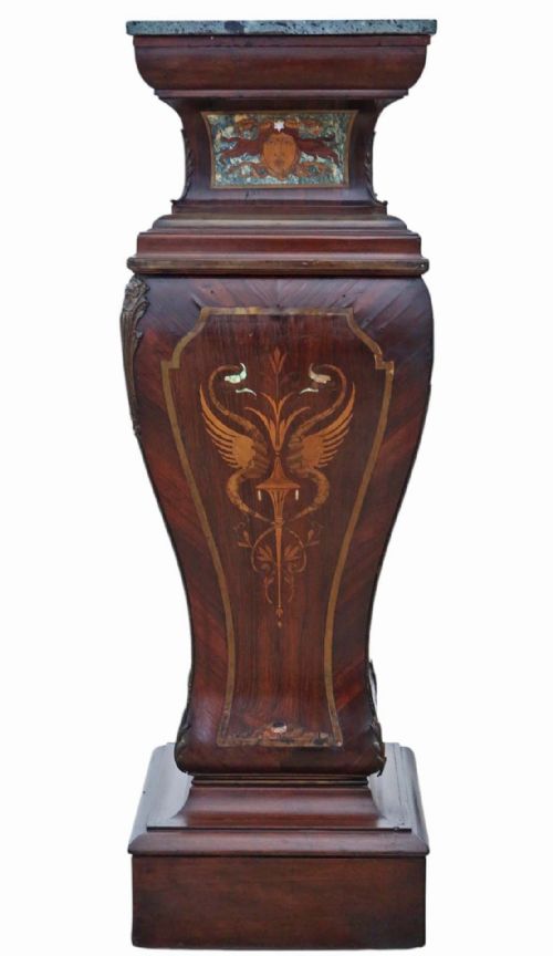 ANTIQUE LARGE PAIR OF 19TH CENTURY NEOCLASSICAL JARDINIERE STATUE STANDS MARQUETRY PEDESTAL TABLES - ADDITIONAL PHOTO 9