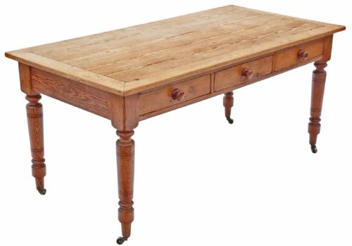 fig 1. Antique 19th Century Fine Quality Pitch Pine Farmhouse Kitchen Dining Table with Drawers