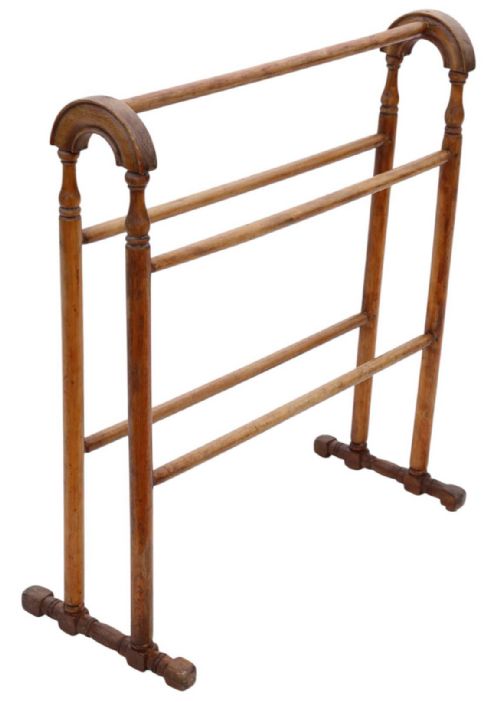 ANTIQUE C1900 FINE QUALITY BEECH WALNUT TOWEL STAND WITH RAILS - ADDITIONAL PHOTO 1