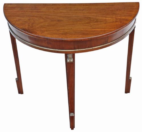 ANTIQUE 19TH CENTURY PAIR OF WALNUT DEMILUNE CONSOLE TABLES EGYPTIAN INFLUENCE - ADDITIONAL PHOTO 7
