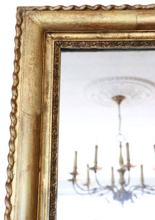 LARGE ANTIQUE 19TH CENTURY GILT OVERMANTLE WALL MIRROR ORNATE GOLD FRAME VINTAGE DECOR - ADDITIONAL PHOTO 1