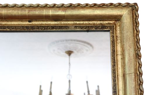 LARGE ANTIQUE 19TH CENTURY GILT OVERMANTLE WALL MIRROR ORNATE GOLD FRAME VINTAGE DECOR - ADDITIONAL PHOTO 2