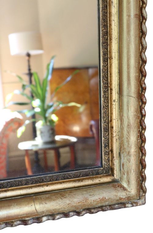 LARGE ANTIQUE 19TH CENTURY GILT OVERMANTLE WALL MIRROR ORNATE GOLD FRAME VINTAGE DECOR - ADDITIONAL PHOTO 3