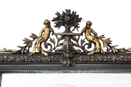 fig 1. Large 19th Century Antique Ebonised & Gilt Overmantle Wall Mirror – Black & Gold Vintage Statement Frame
