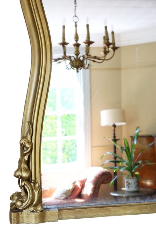 ANTIQUE GILT OVERMANTLE WALL MIRROR VERY LARGE 19TH CENTURY GOLD FRAME VINTAGE STATEMENT PIECE - ADDITIONAL PHOTO 2