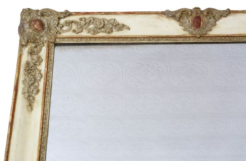 VERY LARGE 19TH CENTURY ANTIQUE OVERMANTLE WALL MIRROR PAINTED FRAME VINTAGE STATEMENT PIECE - ADDITIONAL PHOTO 1