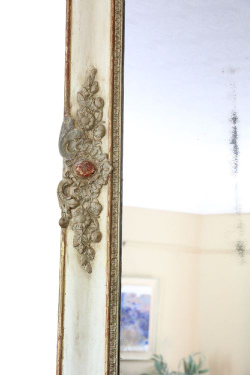 VERY LARGE 19TH CENTURY ANTIQUE OVERMANTLE WALL MIRROR PAINTED FRAME VINTAGE STATEMENT PIECE - ADDITIONAL PHOTO 4