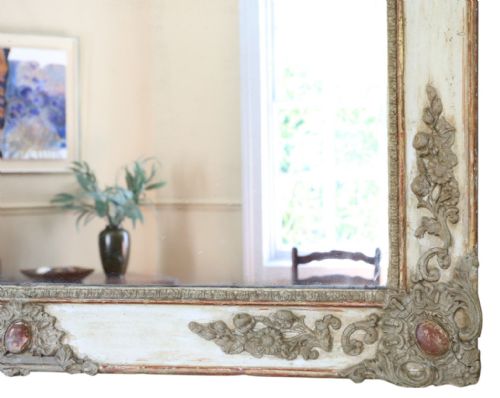 VERY LARGE 19TH CENTURY ANTIQUE OVERMANTLE WALL MIRROR PAINTED FRAME VINTAGE STATEMENT PIECE - ADDITIONAL PHOTO 6