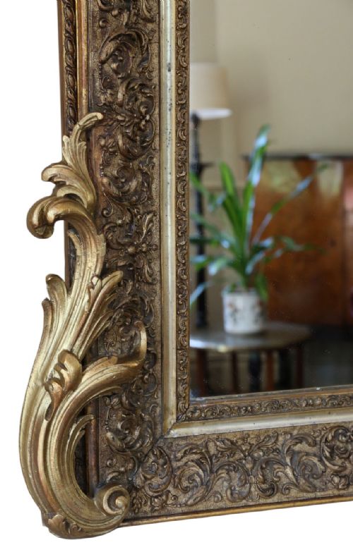 LARGE 19TH CENTURY ANTIQUE GILT OVERMANTLE WALL MIRROR GOLD VINTAGE STATEMENT FRAME - ADDITIONAL PHOTO 4
