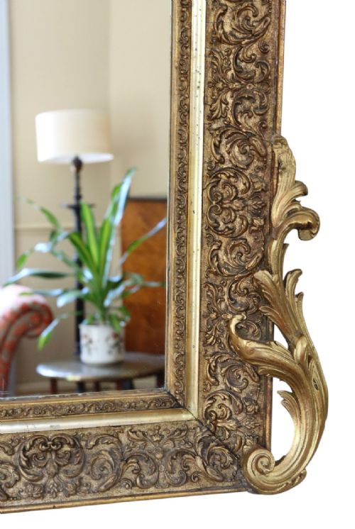 LARGE 19TH CENTURY ANTIQUE GILT OVERMANTLE WALL MIRROR GOLD VINTAGE STATEMENT FRAME - ADDITIONAL PHOTO 5