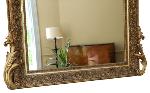 LARGE 19TH CENTURY ANTIQUE GILT OVERMANTLE WALL MIRROR GOLD VINTAGE STATEMENT FRAME - ADDITIONAL PHOTO 6