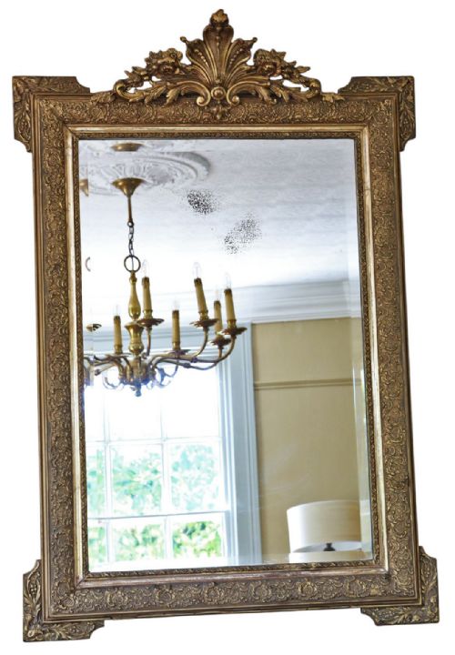 LARGE 19TH CENTURY ANTIQUE GILT OVERMANTLE WALL MIRROR VINTAGE GOLD STATEMENT FRAME - ADDITIONAL PHOTO 1