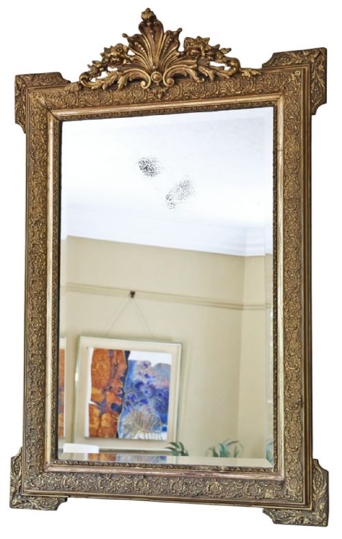 LARGE 19TH CENTURY ANTIQUE GILT OVERMANTLE WALL MIRROR VINTAGE GOLD STATEMENT FRAME - ADDITIONAL PHOTO 2