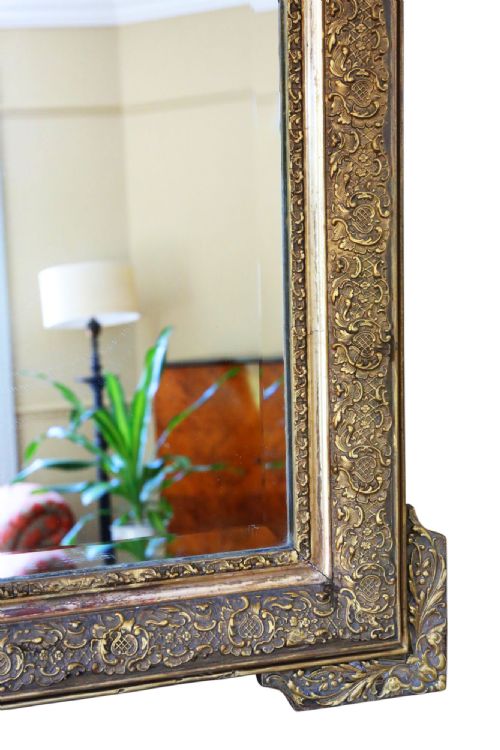 LARGE 19TH CENTURY ANTIQUE GILT OVERMANTLE WALL MIRROR VINTAGE GOLD STATEMENT FRAME - ADDITIONAL PHOTO 4