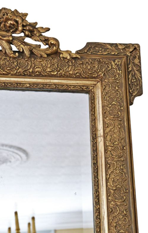 LARGE 19TH CENTURY ANTIQUE GILT OVERMANTLE WALL MIRROR VINTAGE GOLD STATEMENT FRAME - ADDITIONAL PHOTO 5