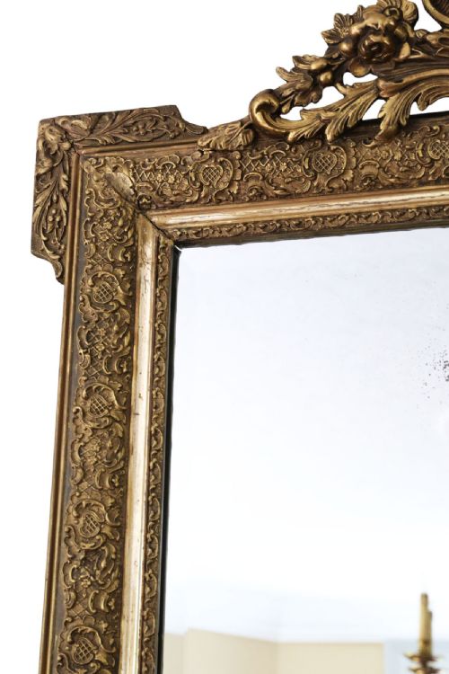 LARGE 19TH CENTURY ANTIQUE GILT OVERMANTLE WALL MIRROR VINTAGE GOLD STATEMENT FRAME - ADDITIONAL PHOTO 6
