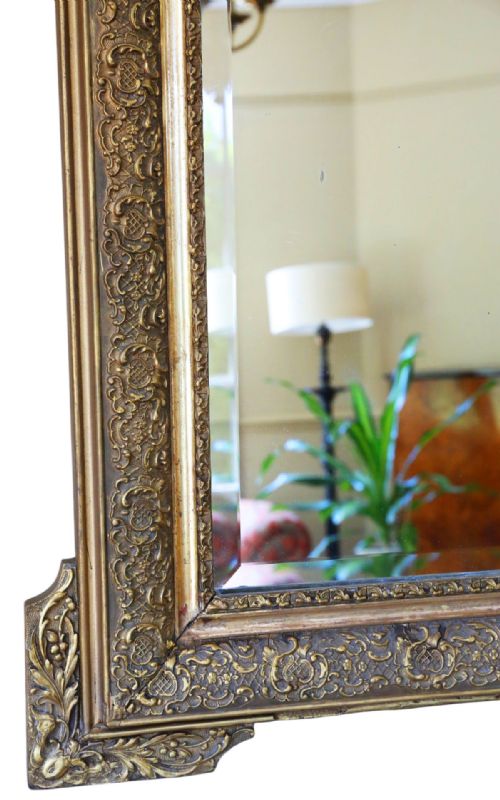 LARGE 19TH CENTURY ANTIQUE GILT OVERMANTLE WALL MIRROR VINTAGE GOLD STATEMENT FRAME - ADDITIONAL PHOTO 7